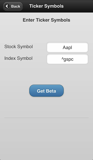 screenshot of ticker input screen 1